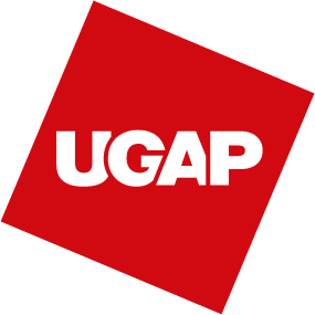 UGAP logo in white on a red rotated square background (diamond shape).